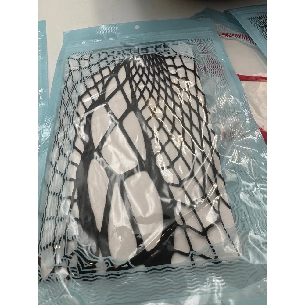 Lot of 4 Fishnet Stockings Assorted Mesh Sizes Black and Red Hosiery Pack